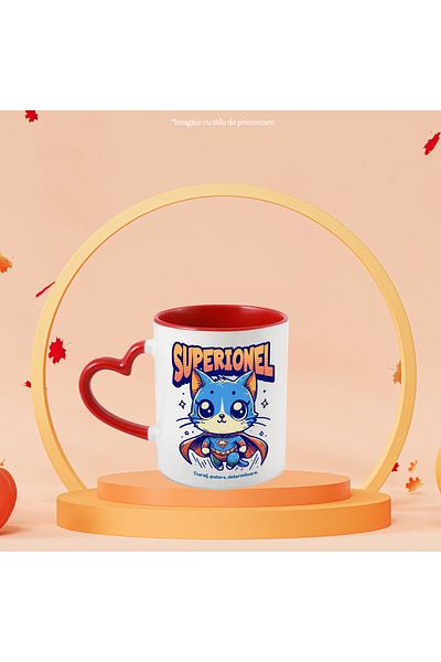 StoryGift Romania Super Ionel Mug, Superhero, Flying Cat, 330ml, Ceramic with Red Heart Handle, With ,STG