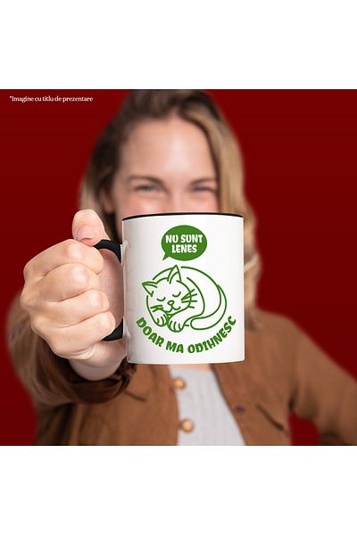 StoryGift Romania Sleeping Cat Mug Funny Text I AM NOT LAZY I'M JUST RESTING, 330ml, Ceramic, With
