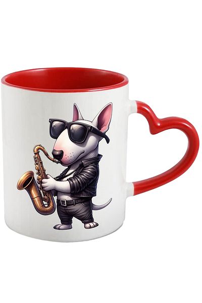 StoryGift Romania Mug with a dog playing the saxophone | illustration | glasses | concert | band, With ,STG.