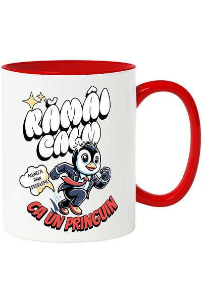StoryGift Romania Mug penguin in suit text stay calm and slide through problems, 330ml, Ceram, Cu, STG