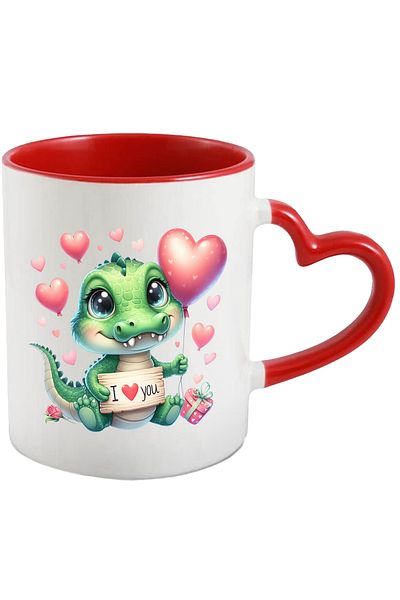 StoryGift Romania Mug with a baby crocodile with the message "I love you", heart-shaped balloon, ado, Cu, STG.
