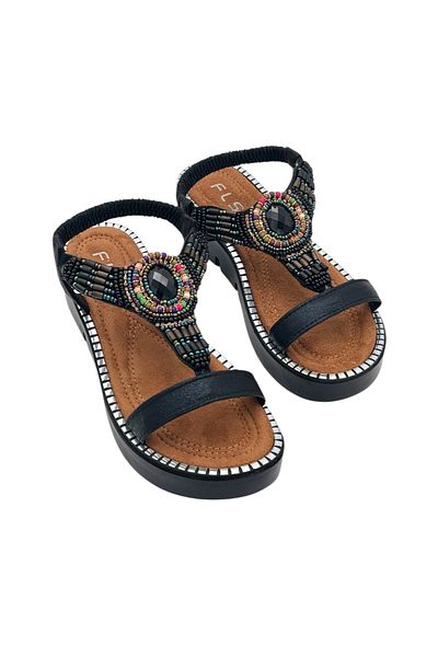 Y&D Shoes Sandale de damă cu talpă groasă cu detalii din piatră naturală