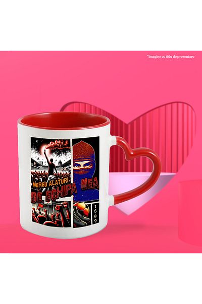 StoryGift Romania Football Team Mug, Supporters, 1899, 330ml, Ceramic with Red Heart Handle, With Handle, STG.