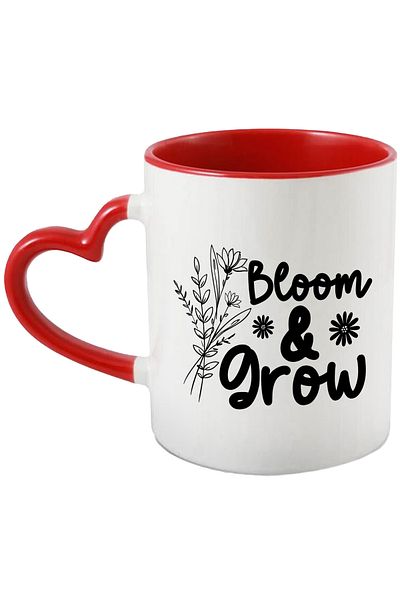 StoryGift Romania Mug with illustration showing some flowers and the message "Bloom & grow" - blooms, With,STG