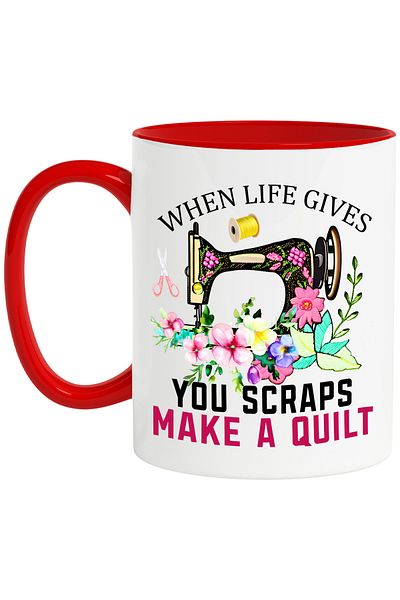StoryGift Romania Mug with the message "When life gives you scraps, make a quilt", profession, illustration, With ,STG