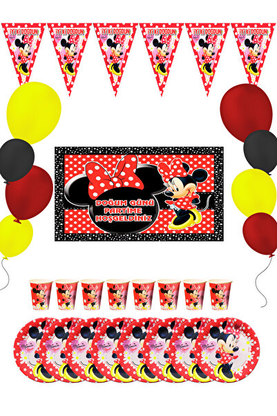 Minnie Mouse Набір прикрас для дня народження на 24 особи з прапорцями та пла...