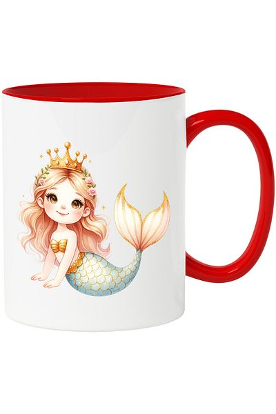 StoryGift Romania Mug with a cheerful mermaid | illustration | royal crown | fishtail | half, With ,STG