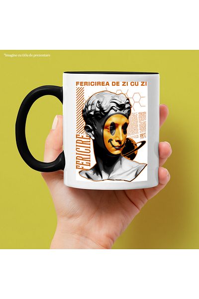 StoryGift Romania Everyday Happiness Mug - Mask on Face, 330ml, Ceramic with Black Handle, With M