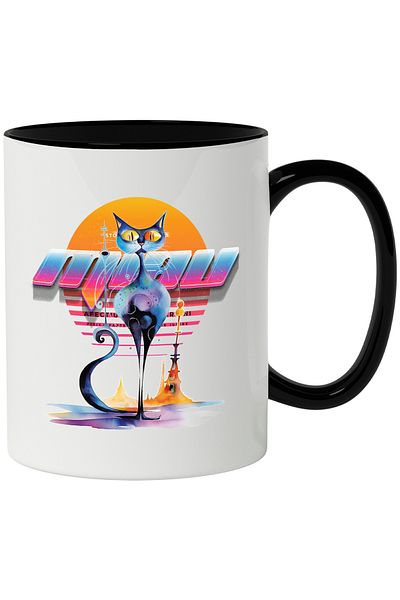 StoryGift Romania Mug With Message Meow, Cat, Abstract Art, Vaporwave, Multicolor 330 ml, Ceramics, With ,STG.
