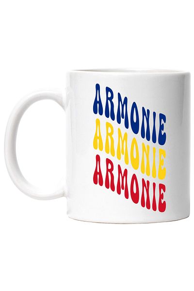 StoryGift Romania Cana Cuvantul Armonie, in Culorile Steagului Romaniei, Rosu, Galben, Albastru, T, Cu ,STG