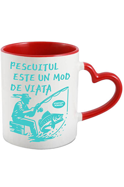 StoryGift Romania Cana Om ce prinde peste pescuitul este un mod de viata, 330ml, Ceramica cu Maner, Cu ,STG