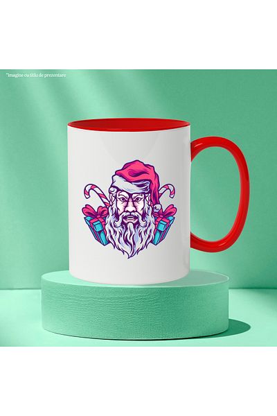 StoryGift Romania Mug With Santa Claus, Sweets, Gift Boxes, Ribbon, Beard, Multicolor 330 m, With ,STG