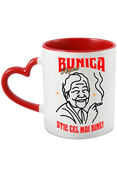 StoryGift Romania Cana Femeie Vesela Cu Tigara Text Haios Bunica Stie Cel Mai Bine, 330ml, Ceramic, Cu ,STG