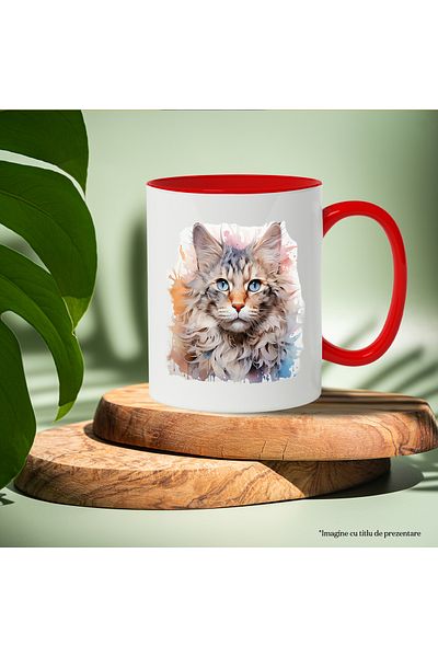 StoryGift Romania Cat Mug, Watercolor, Illustration, Eyes, Animal, Multicolor 330 ml, Ceram, With