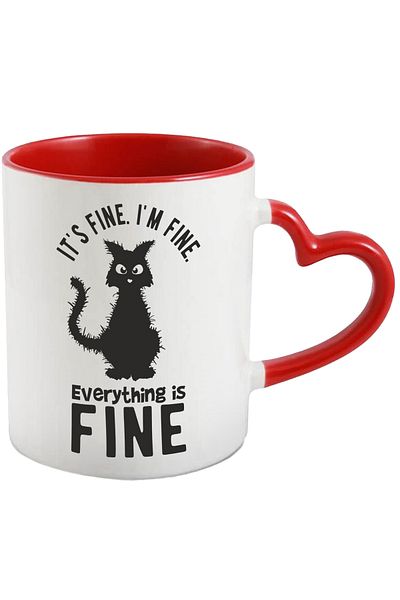 StoryGift Romania Mug with a cat for those who say everything is fine even if it's not, With ,STG.