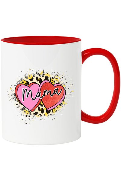 StoryGift Romania Mug with the message "Mother", illustration, mother, 2 hearts, fur, red, love, apr, With ,STG