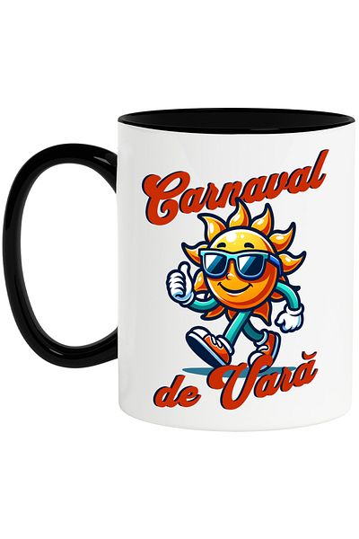 StoryGift Romania Summer Carnival mug happy sun with party glasses, 330ml, Ceramic c, With, STG