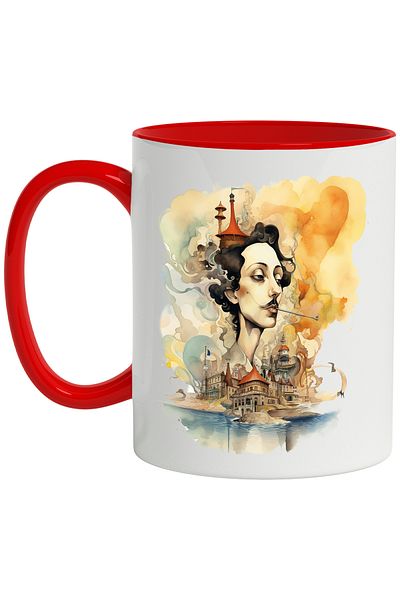 StoryGift Romania Mug With Man, Illustration, Ocean, City, Building, Abstract, Multicolor 330 ml, C, With ,STG