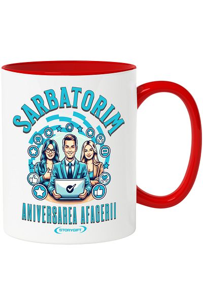 StoryGift Romania Mug Celebrating the anniversary of the business with pride, entrepreneur, success, 330ml, Sky, With, STG