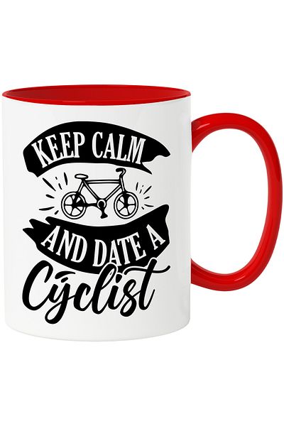 StoryGift Romania Mug with a message urging you to stay calm and meet a female cyclist, with STG