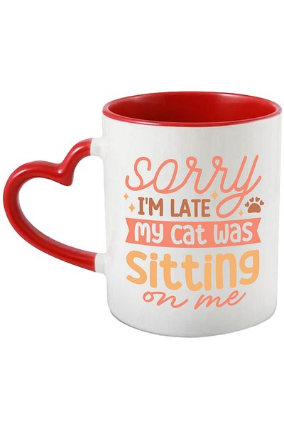StoryGift Romania Mug for those who are late because of their cats with Red Heart Handle, With Ma,STG
