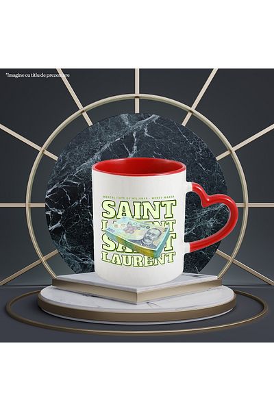StoryGift Romania Mug ___ - 100 Romanian Lei, 330ml, Ceramic With Red Heart Handle, With ,stg