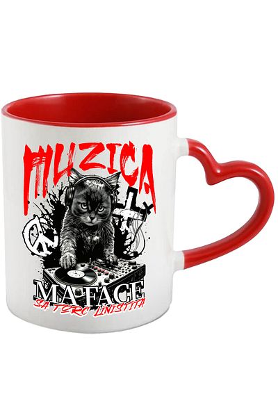 StoryGift Romania DJ cat mug, music makes me sleep peacefully, cat lovers, 330ml, Sky, With, STG