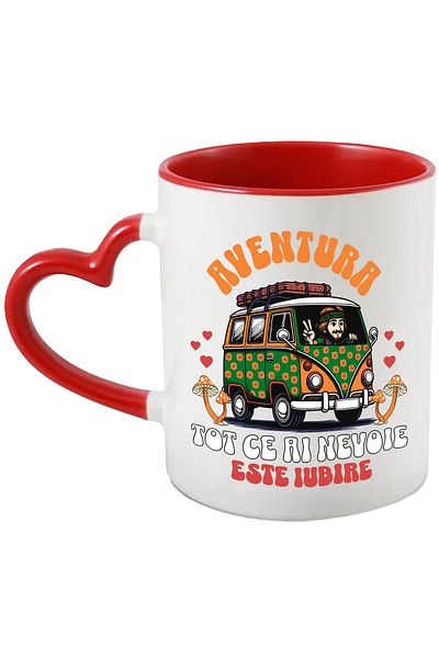 StoryGift Romania Car Adventure Mug All You Need Is Love, 330ml, Ceramic with Ini Handle, With, STG.