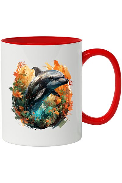 StoryGift Romania Dolphin Mug, Illustration, Jungle, Flowers, Leaves, Exotic, Multicolor 330 ml, Ce, Cu, STG