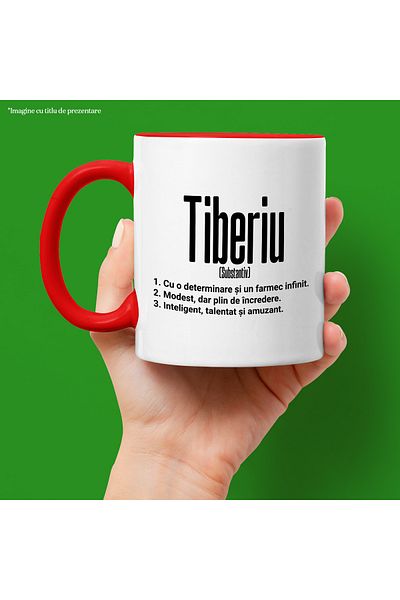 StoryGift Romania Mug With Name Tiberius, Determination, Modest, Intelligent, Funny, Personalized, , With ,STG