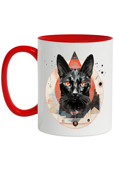 StoryGift Romania Cat Head Mug, Mosaic, Geometric, Circle, Animal, Multicolor 330 ml, Ceram, With ,STG
