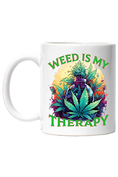 StoryGift Romania Cana cu mesajul "Weed is my therapy", stilul hippie, cultura, ilustratie, iarba , Cu ,STG