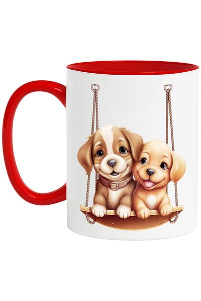 StoryGift Romania Mug with 2 puppies swinging | illustration | playmates | cum, Cu,STG