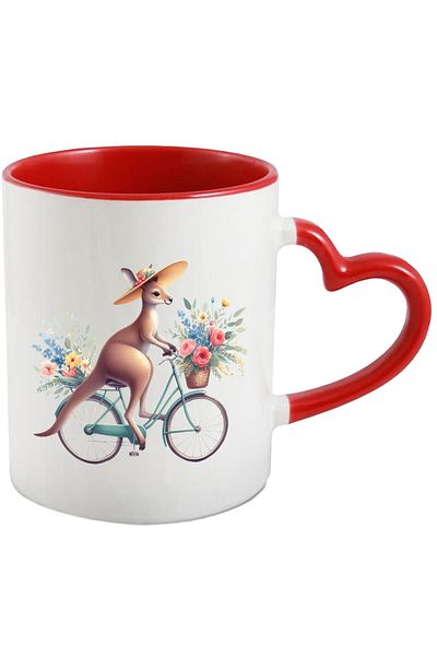 StoryGift Romania Mug with a female kangaroo riding a bike | walk | illustration | basket, With ,STG
