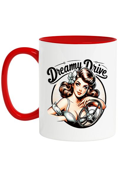 StoryGift Romania Mug with the message "Dreamy Drive", illustration, retro style, old, old fashioned, vo, With ,STG