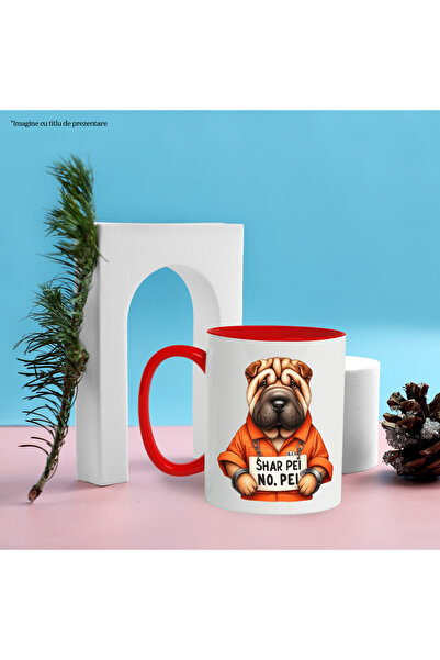 StoryGift Romania Mug with a Shar Pei dog in prison, illustration, handcuffs, sad, uniform, With, STG