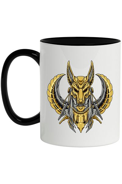 StoryGift Romania Mug With Anubis, God, Robot, Mythology, Multicolor 330 ml, Ceramic with Black Handle, With ,STG