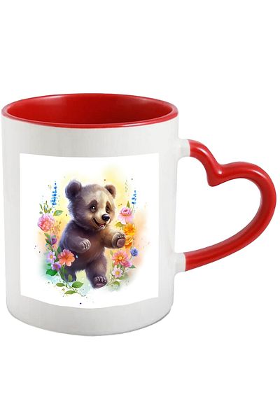 StoryGift Romania Mug with a happy teddy bear | illustration | in nature | popcorn | running | playing, With ,STG