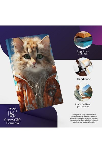 StoryGift Romania Tablou Canvas: Dominanță Relaxată De Felină Apă Cristalină Pisoi Și Cer Senin De Vară Pictura D