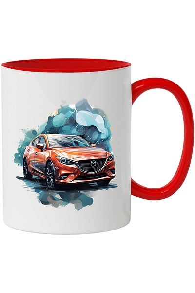 StoryGift Romania Mug With Car, Mazda, Old, Speed, Water, Watercolor, Multicolor 330 ml, Sky, With,STG