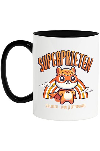 StoryGift Romania Super Friend Superhero Mug, Courage and Determination, 330ml, Ceramic with Black Handle, With ,STG