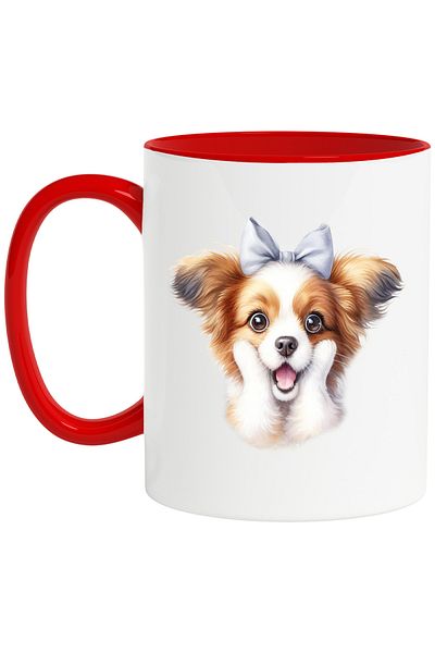 StoryGift Romania Mug with a surprised puppy, illustration, shocked, bow, paws on the face, pen, Cu, STG