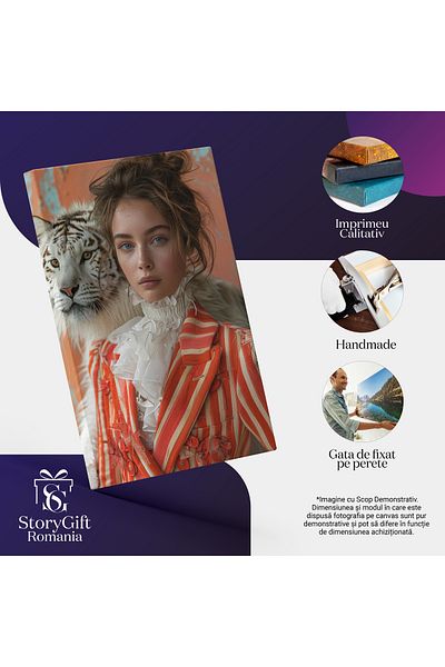StoryGift Romania Canvas Painting The Tiger Trainer, A Girl Dressed in a White Shirt with an Orange Jacket and a T