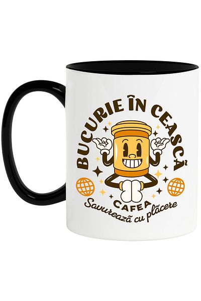 StoryGift Romania Coffee Mug Joy in the Hours. Enjoy with pleasure, 330ml, Ceramic with Black Handle, With ,STG