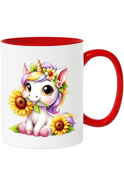 StoryGift Romania Mug with a unicorn holding a flower | illustration | sunflower | plants |, With ,STG