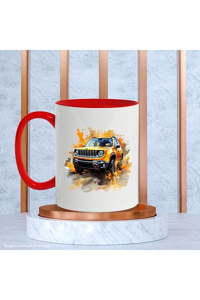 StoryGift Romania Mug With Car, Jeep Renegade, Speed, Paint, Wheels, Multicolor 330 ml, Ceramic, With ,STG
