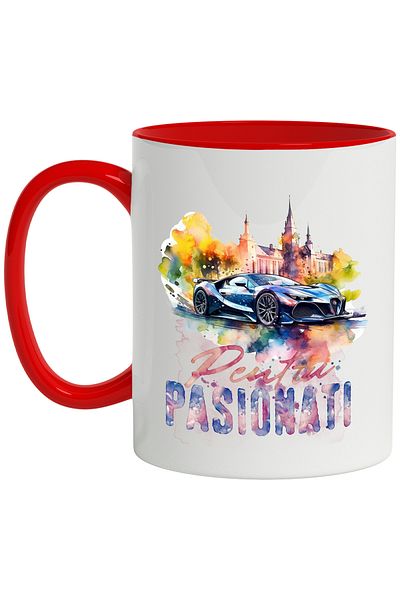StoryGift Romania Mug With Message For Enthusiasts, Sports Car, Building, Watercolor, Multicolor 33, With ,STG