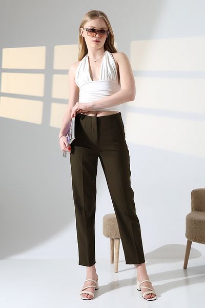ZEYCEN Women's High Waist Lycra Double Fabric Fileto Pocket Cigarette Pants