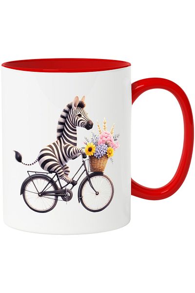 StoryGift Romania Mug with a zebra riding a bike | illustration | basket with flowers | ride, With ,STG