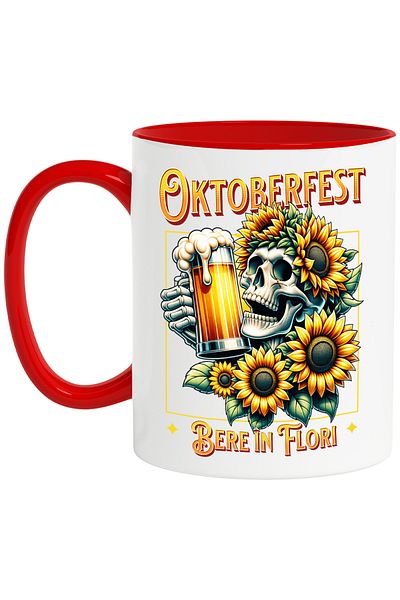 StoryGift Romania Oktoberfest Mug, Beer in Flowers Skeletons with Beer Mug, 330ml, Ceramic with Man, With,STG
